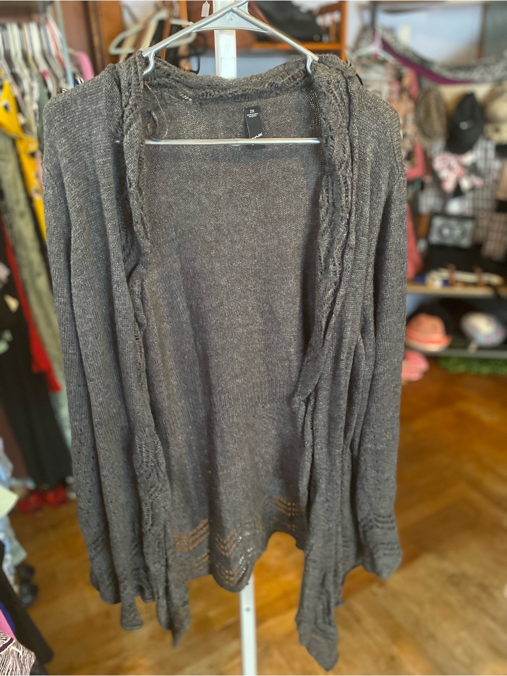 GNW Open-Front Hooded Cardigan Sweater - Charcoal Gray
